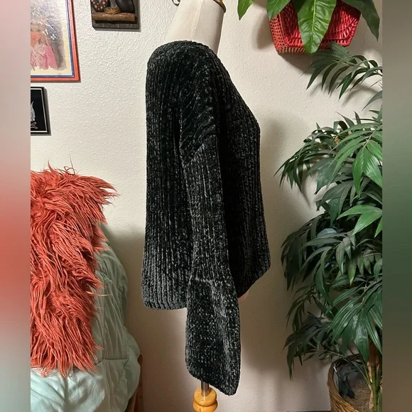Express Size S Black Crew Neck Sweater with Bell Sleeves - Picture 5 of 14